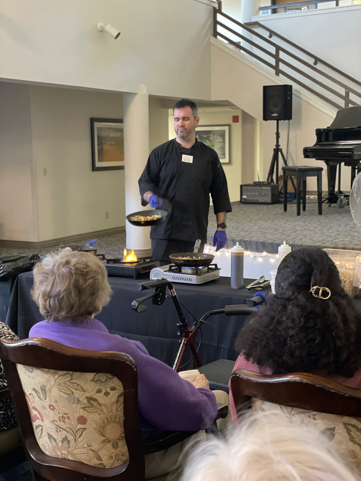Live Cooking Demo — Cooking live for residents at Solstice — engagement programming behind the community's highest dining satisfaction scores.